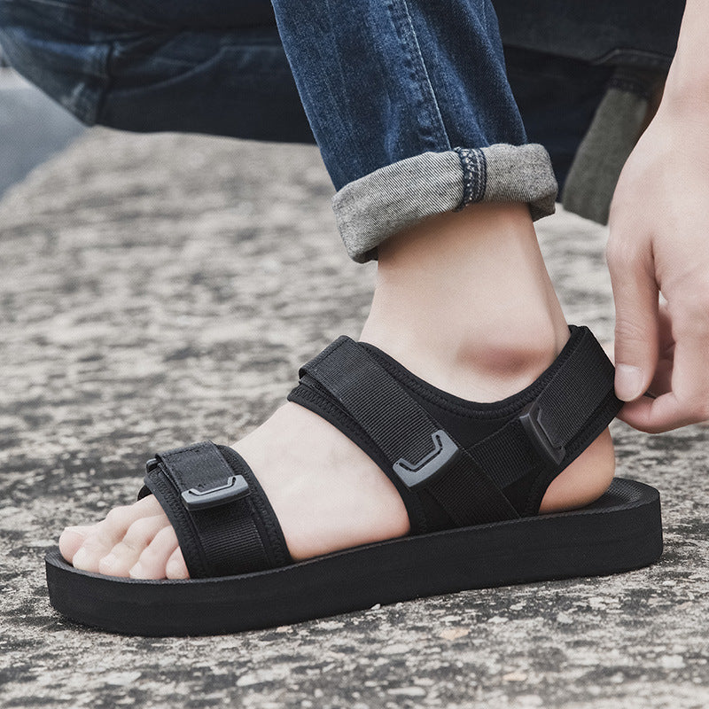 Extra-large men's summer beach sandals in black, open-toe design with textured sole