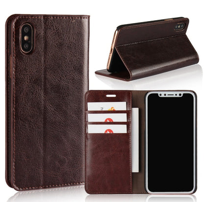 Black leather flip case cover for Apple iPhone X and iPhone 7 Plus-compatible mobile phones