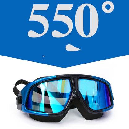Transparent big-frame electroplating waterproof myopia swimming and diving goggles for adults