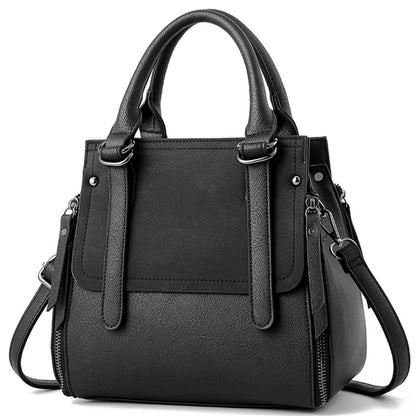 BackUPMYFILESNOW® women's tote bag and crossbody handbag in black leather with silver hardware, stylish and spacious for daily use.