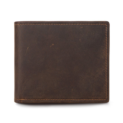 Simple first layer cowhide men's short card package in brown leather with compact card holder design