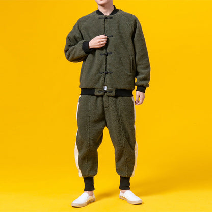 Chinese style winter clothing displayed on a model, featuring traditional design and warm seasonal fabric