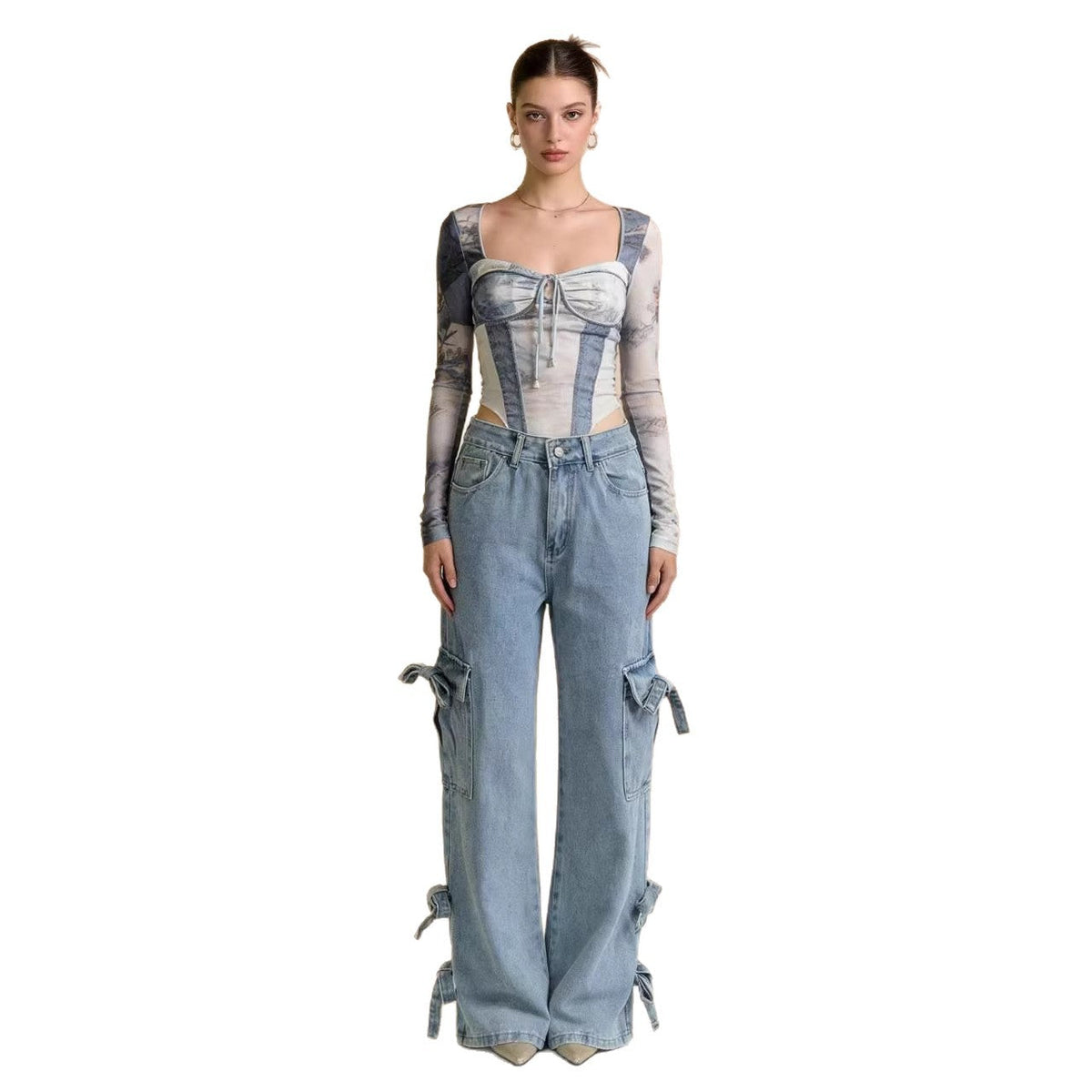 Light blue mid-rise versatile women's jeans from My Store