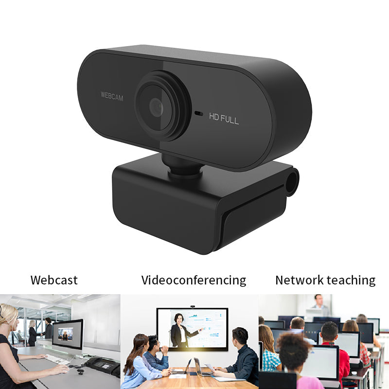 1080P rotatable microphone camera, compact black design with visible lens and built-in microphone