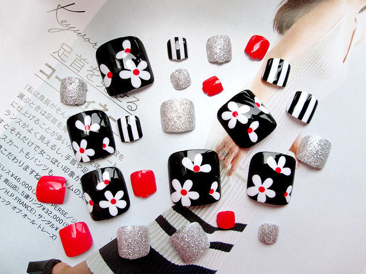 24-piece pro artificial acrylic toe nails patch set in assorted styles
