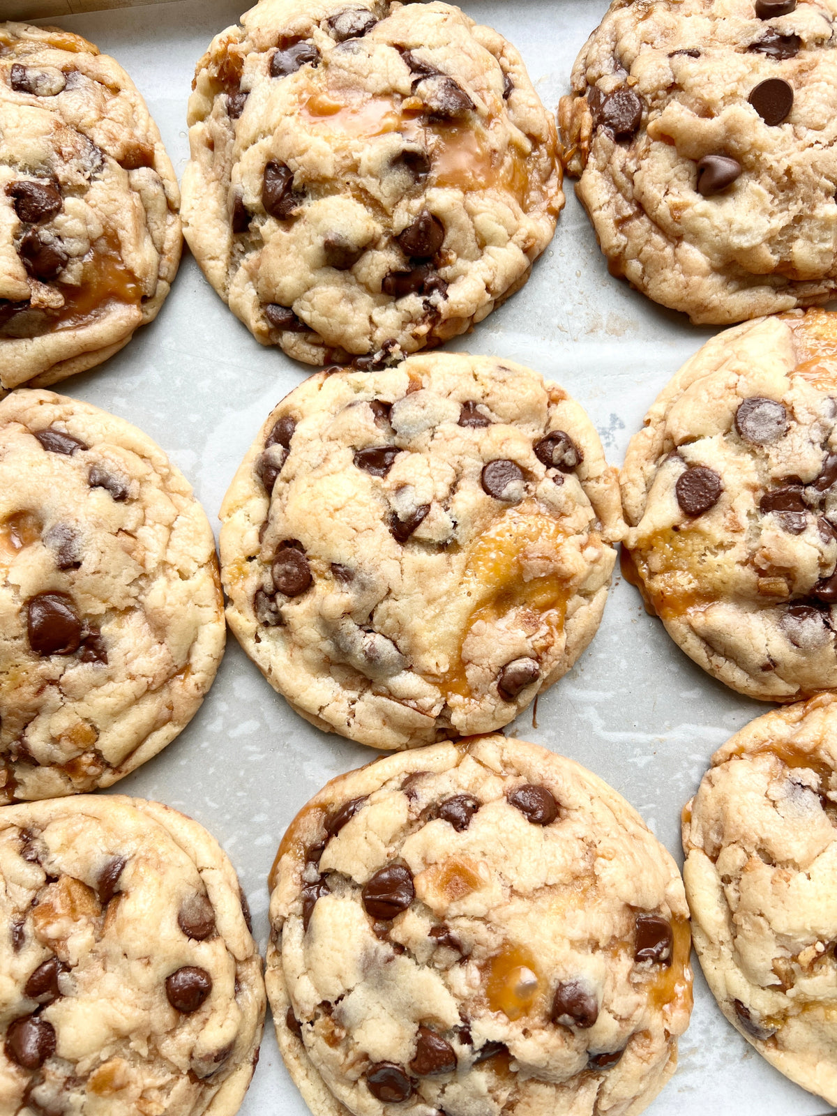 Crunchy caramel cone cookies from Let's Get Baked Artisan Desserts, showing golden-brown cookies with caramel and cone pieces.