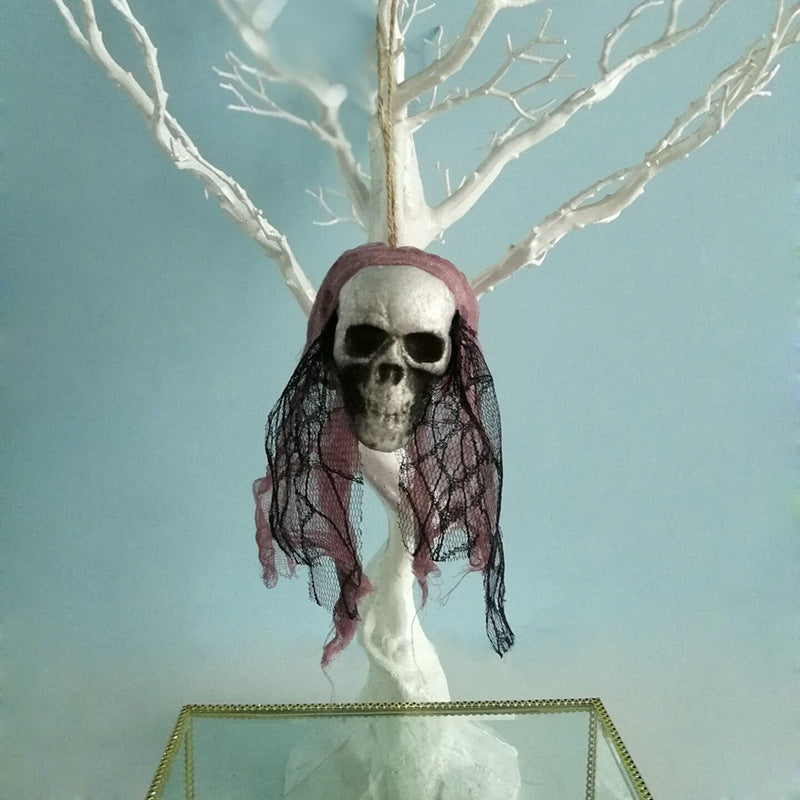 Halloween skull hanging decor, white skull ornament with hollow eyes and dangling design