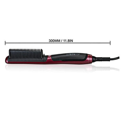Red automatic adjustable-temperature hair straightener with digital controls and ceramic styling plates