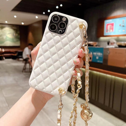 Diamond plaid phone case crossbody protective sleeve with adjustable strap and secure phone compartment