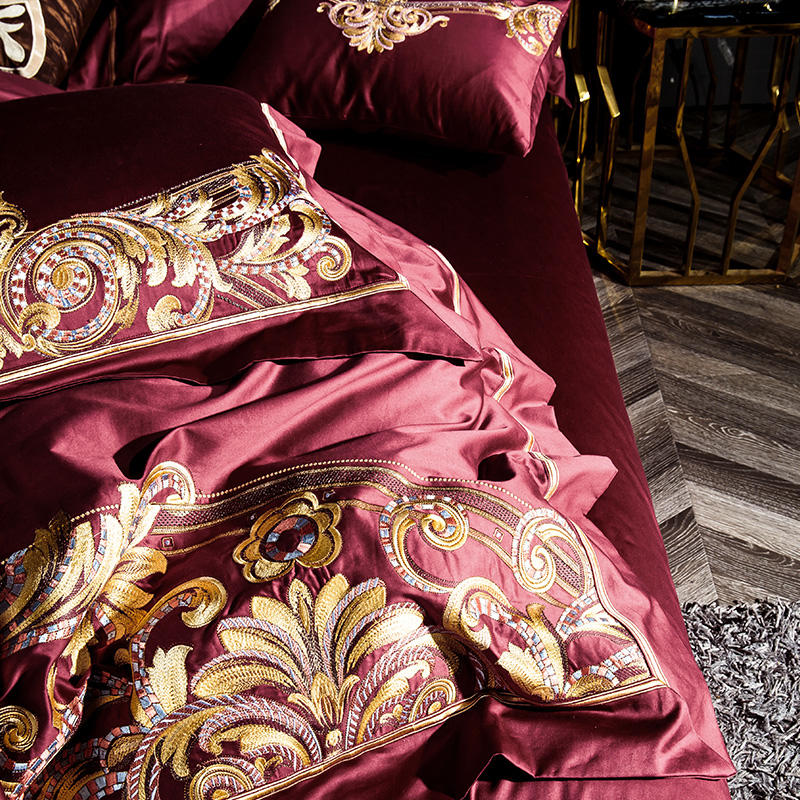 Embroidered Chinese cotton quilt cover bedding in detailed traditional design