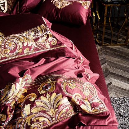 Embroidered Chinese cotton quilt cover bedding in detailed traditional design