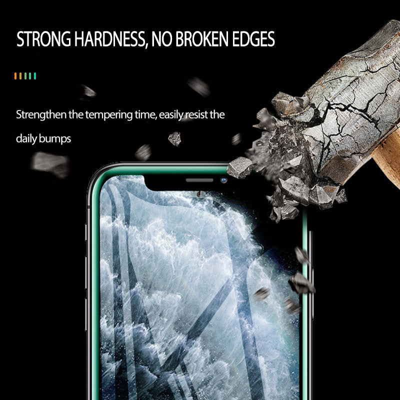 Luminous full cover tempered glass screen protector close-up, sleek transparent finish