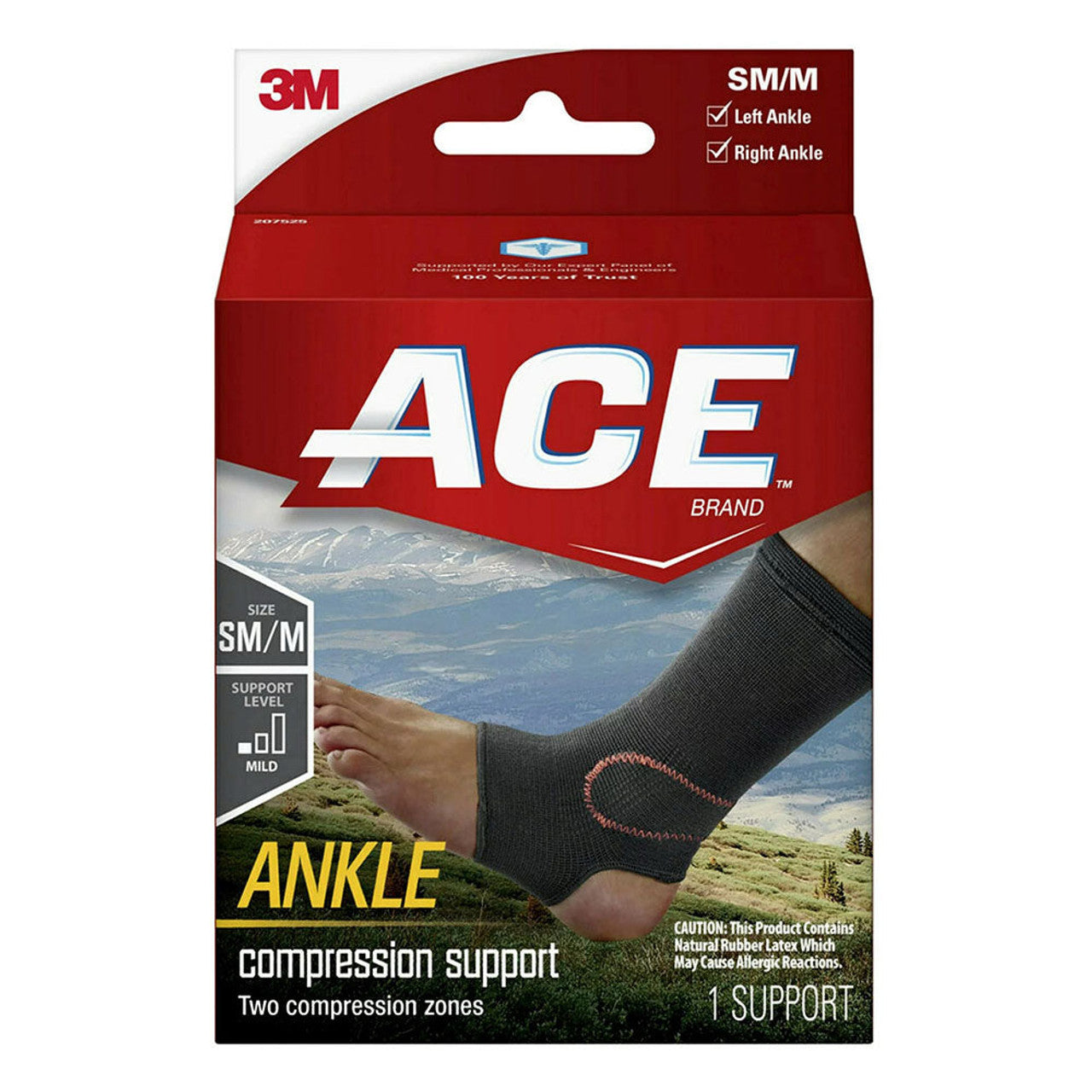 Black Ace Brand compression ankle support in small/medium size, designed for comfort and stability.