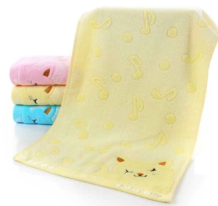 Bamboo fiber kitten face bath towels with cute kitten design, soft and absorbent textile set