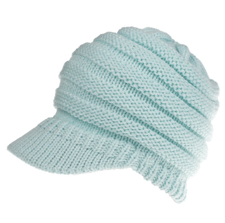 Women's ponytail beanie, soft knitted autumn winter hat in warm black fabric with a top opening for ponytails