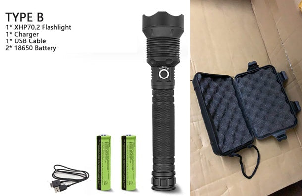 XHP70.2 powerful USB LED flashlight by My Store, compact black handheld design