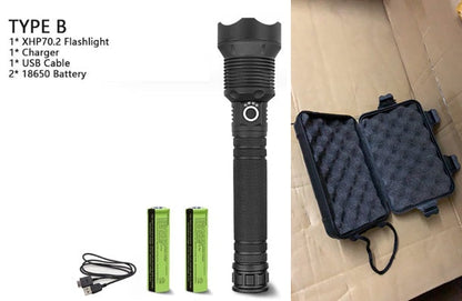 XHP70.2 powerful USB LED flashlight by My Store, compact black handheld design