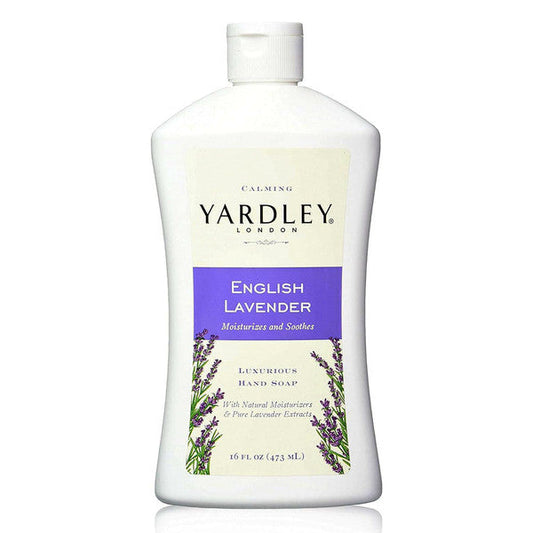 Yardley London English Lavender liquid hand soap refill in a 16-ounce bottle, featuring lavender scent and gentle cleansing formula.