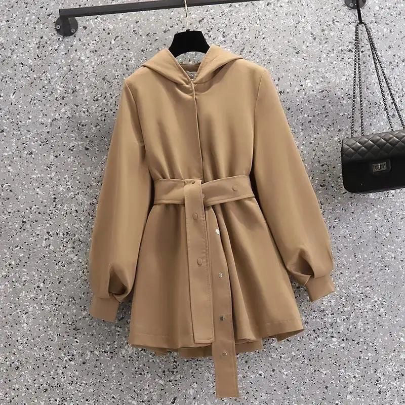 Women's winter and autumn hooded trench coat in a classic long design