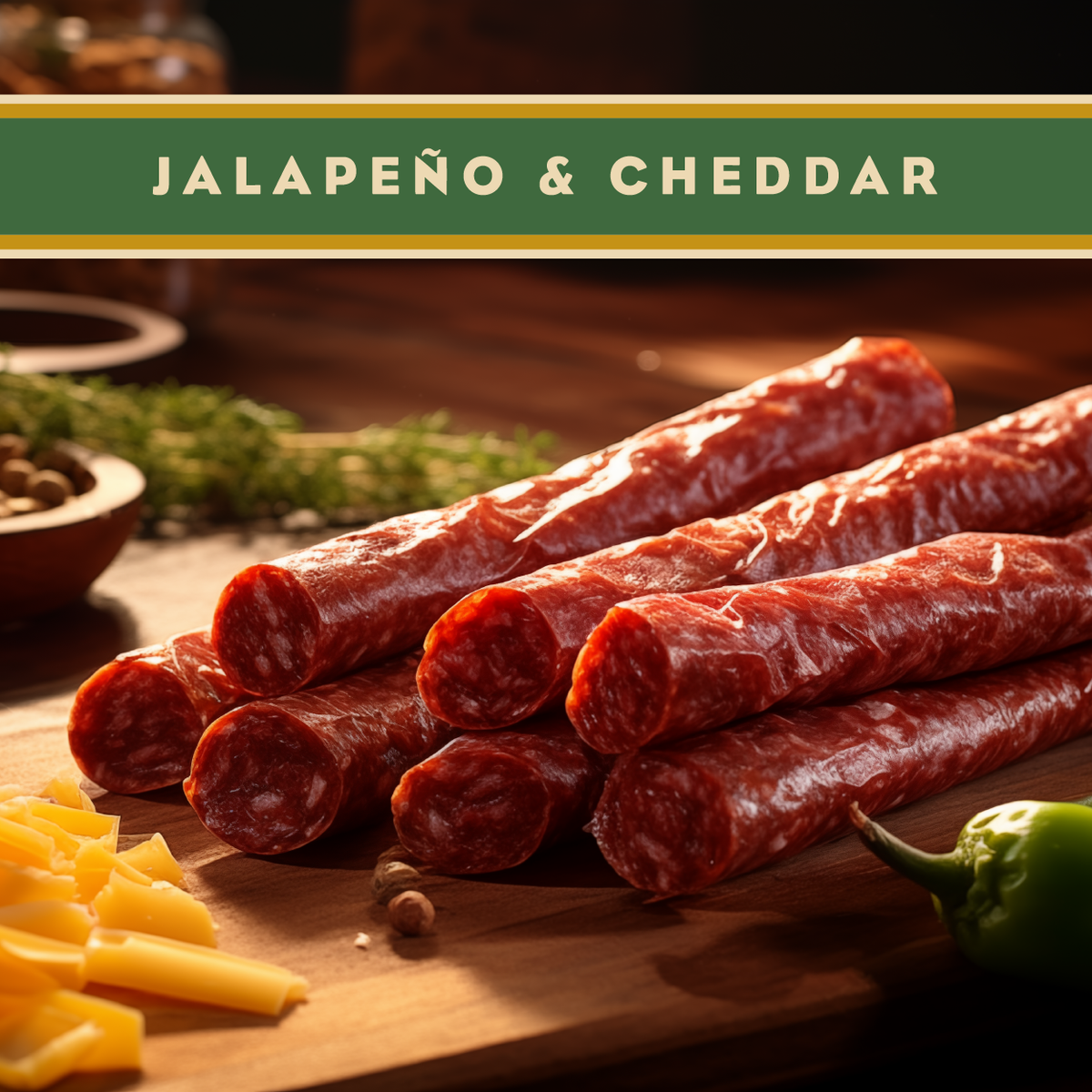 Artas'n Meats Wisconsin Beef Stick with jalapeño and cheddar, showing spicy beef snack with peppers and cheese in natural packaging.