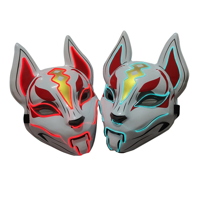 Glowing Demon Slayer cat face mask with fox design, cold light effect for women’s cosplay masquerade props