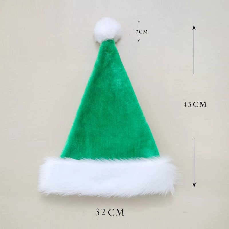 Red plush Christmas hat decoration with a festive trim and soft textured fabric