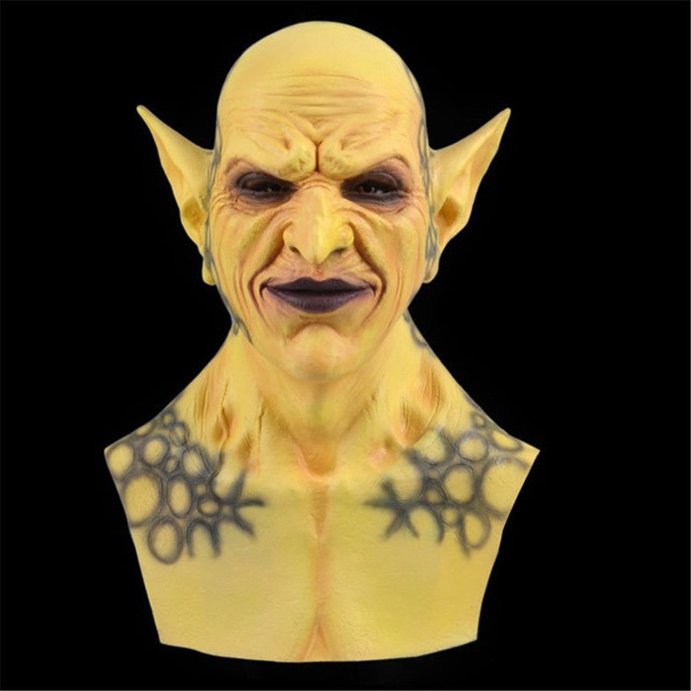 Halloween imp demon mask headgear with horns and sinister facial details