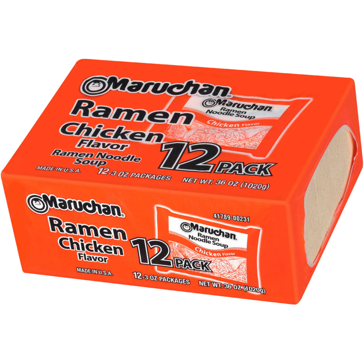 Backupmyfilesnow® Chicken Flavor Instant Ramen Noodles in 3 oz pack, showing noodles and broth in a bowl.
