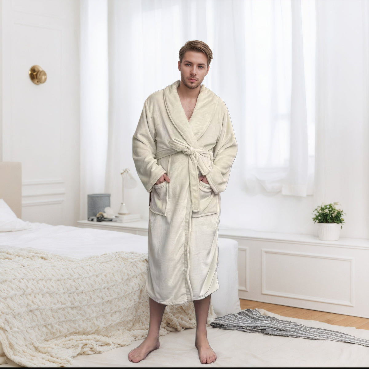 Couple bathrobe long pajamas homewear set in soft fabric for men and women