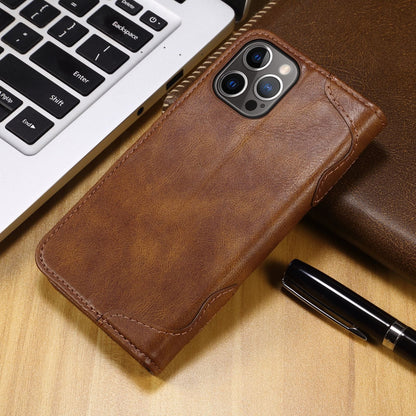 Flip leather wallet bag phone case with interior card slots, viewed from the front