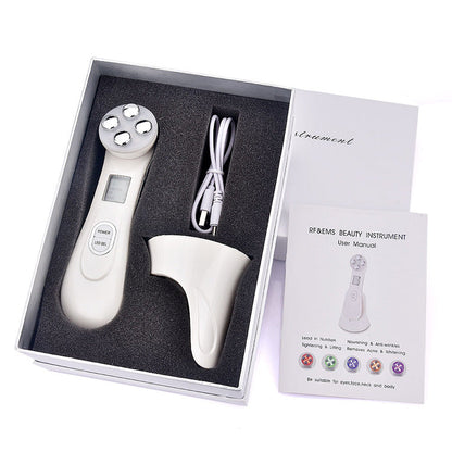 Multifunctional skin rejuvenation care instrument in white, handheld beauty device with digital display