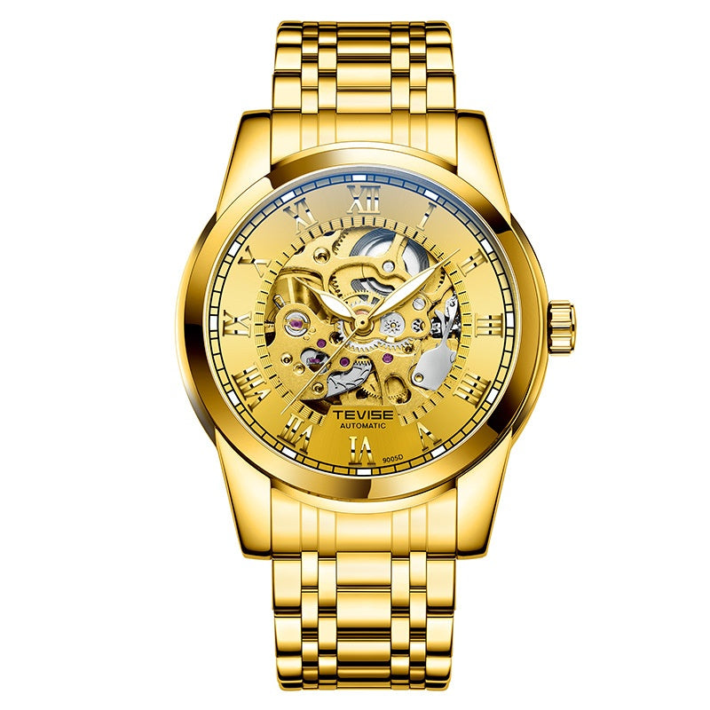 Men's waterproof automatic mechanical watch with minimalist hollow dial and luminous hands