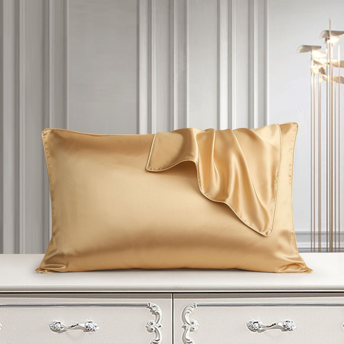 Pure silk pillowcase in natural silk fabric, shown in a smooth, elegant design