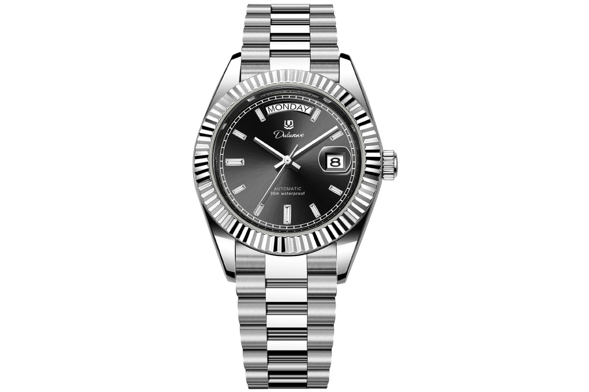 Dual-calendar automatic mechanical men's watch with classic dial and stainless steel case