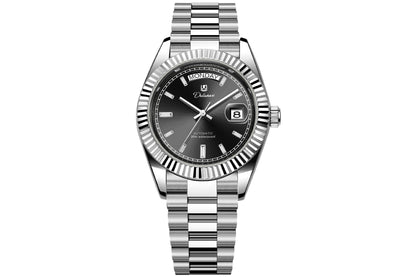Dual-calendar automatic mechanical men's watch with classic dial and stainless steel case