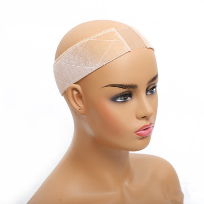 Black wig fixed headband with Velcro closure, adjustable hair accessory close-up