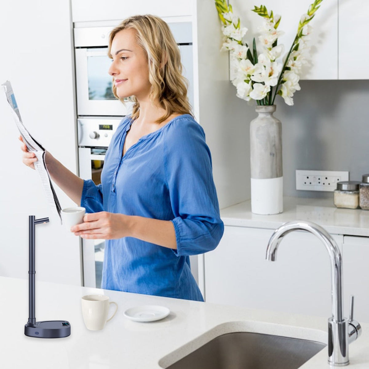 Automatic desktop water dispenser with stand and bottle, rechargeable pump and extended tube for easy water dispensing