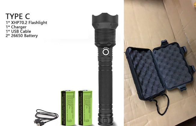 XHP70.2 powerful USB LED flashlight with compact black design and textured grip