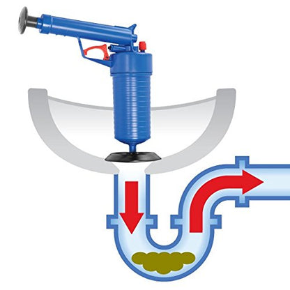 High-pressure air drain blaster toilet cleaner tool with ergonomic handle and pressure gauge