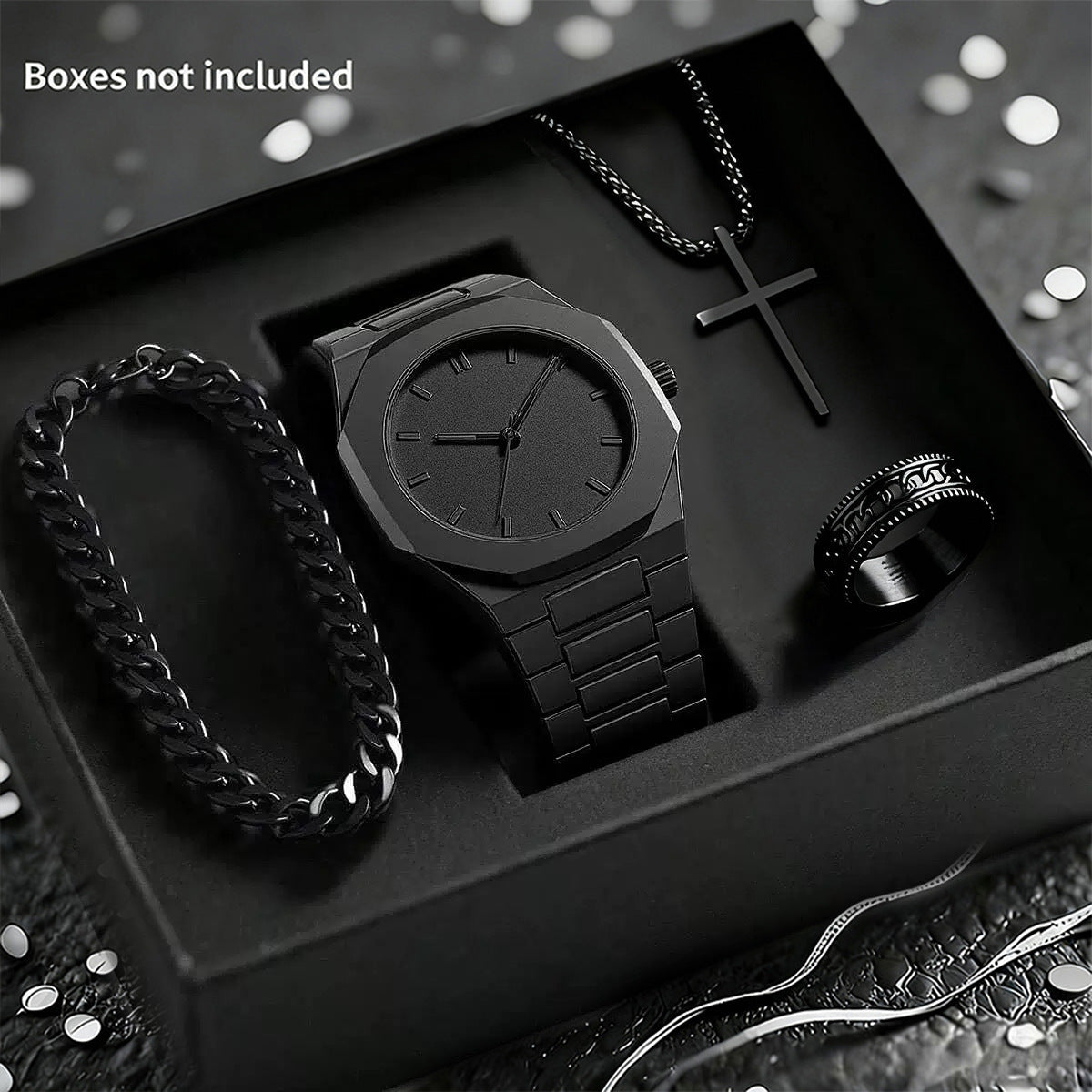 Men's quartz watch, necklace and bracelet set with matching accessories in a coordinated design