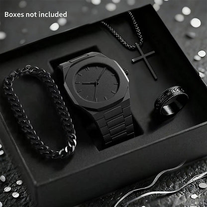 Men's quartz watch, necklace and bracelet set with matching accessories in a coordinated design