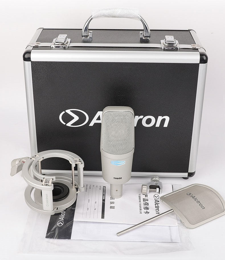 Live package condenser microphone for K-song recording, shown with accessories