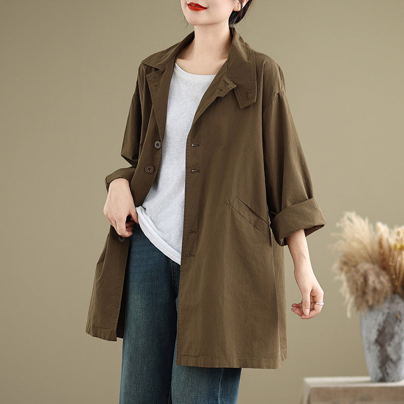 Women's casual relaxed-fit mid-length trench coat in a versatile design
