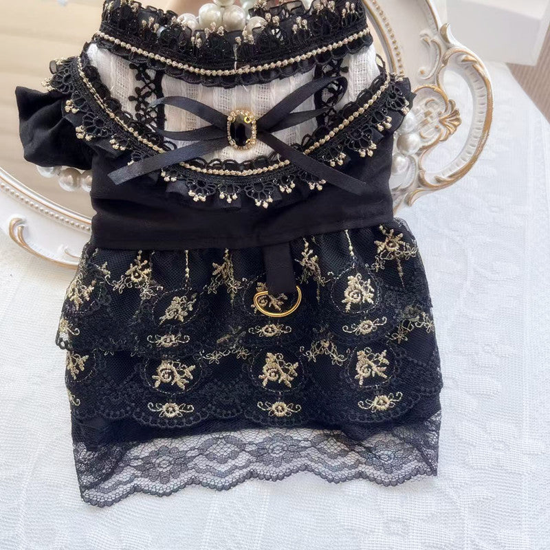 Gothic golden skirt pet clothes for cats and dogs with a decorative layered design