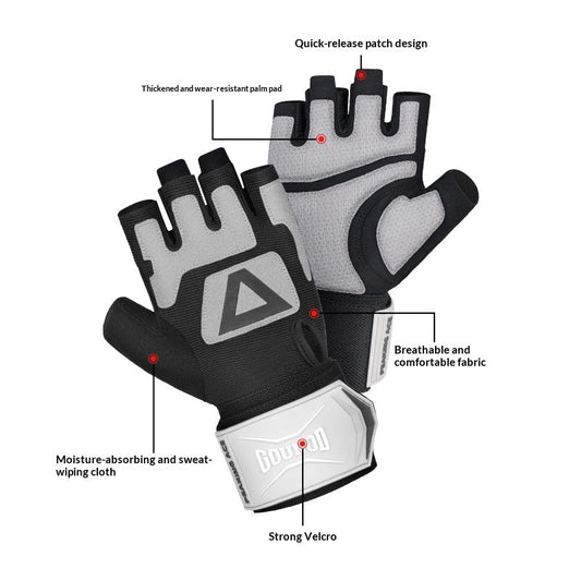 Half-finger cycling gloves for outdoor climbing in durable black fabric with padded palms