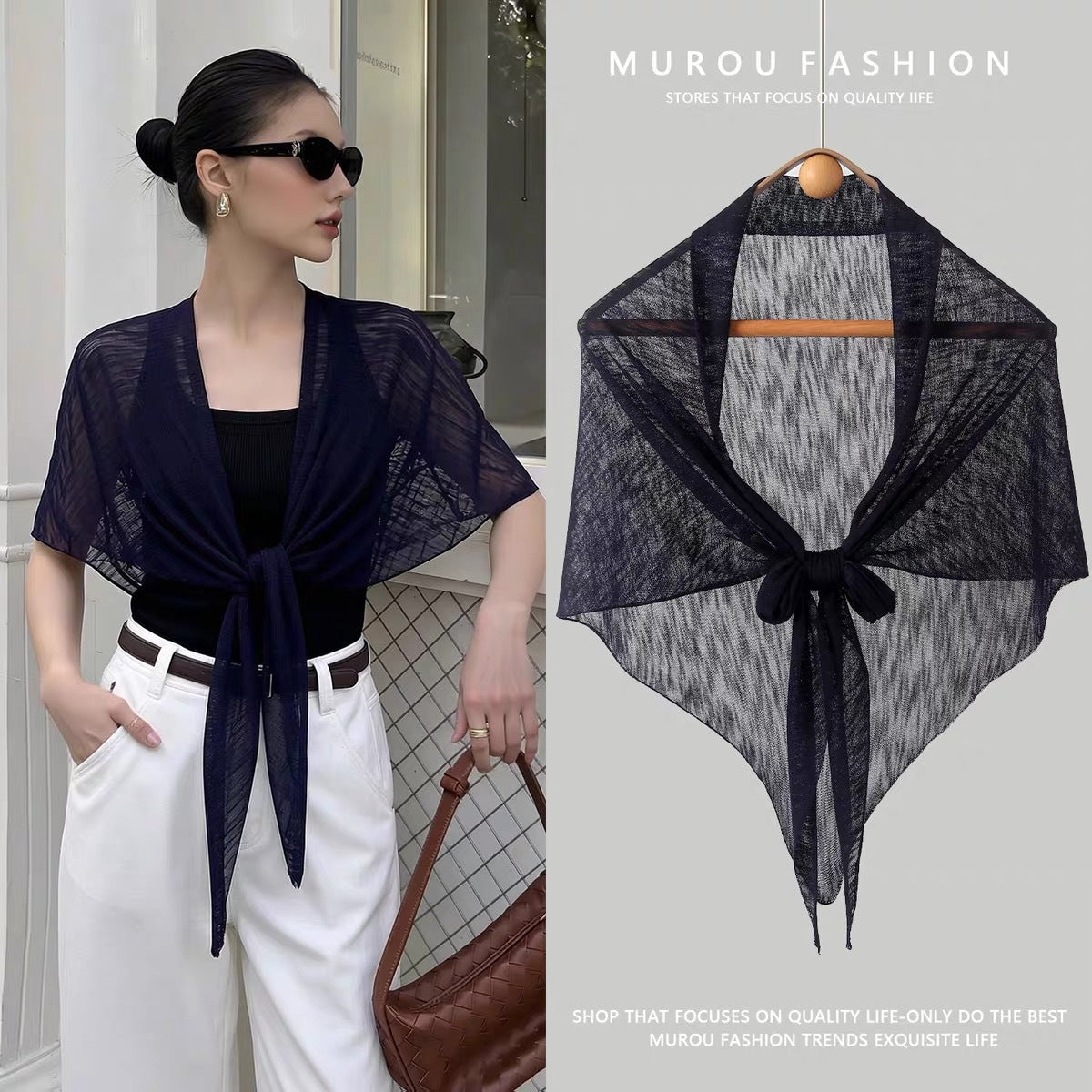 Summer sun-protective knitted scarf cheongsam shawl in a lightweight woven design