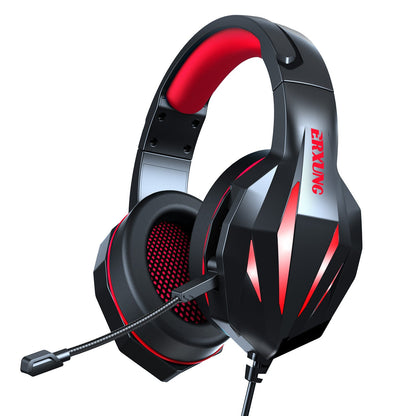 Luminous wired gaming headset with padded ear cups and adjustable headband