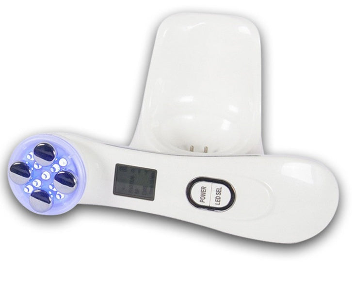 Multifunctional skin rejuvenation care instrument in white, handheld beauty device with LED treatment panel
