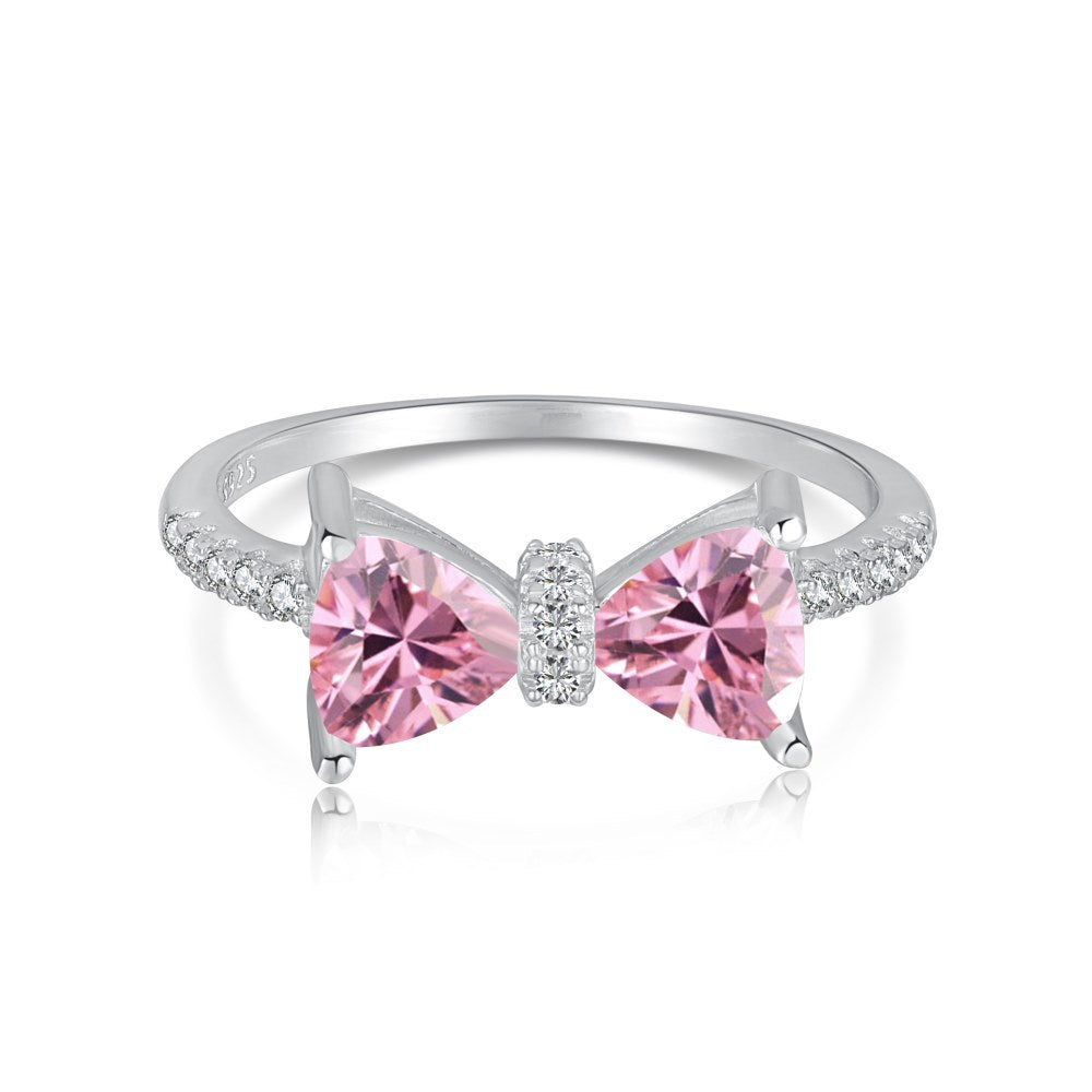 S925 sterling silver bow women's ring with polished finish