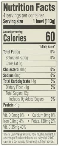 Canned organic diced peaches in a 16-ounce can from 365 by Whole Foods Market, showing peaches inside the can.